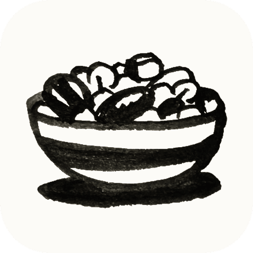 Muesli app icon — a hand-inked bowl of muesli drawn by Guy Parker-Rees